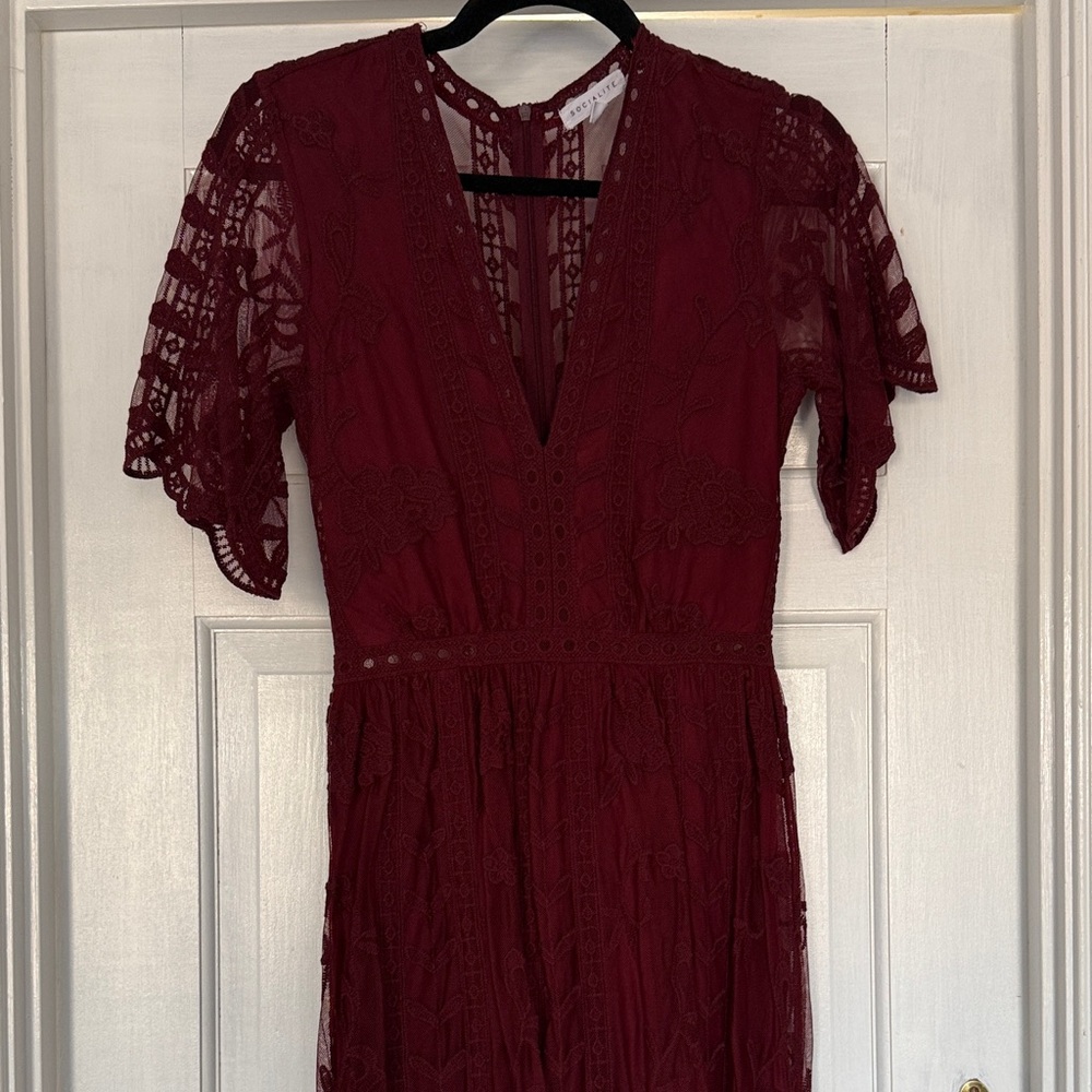 Elegant Burgundy Lace Dress/Romper